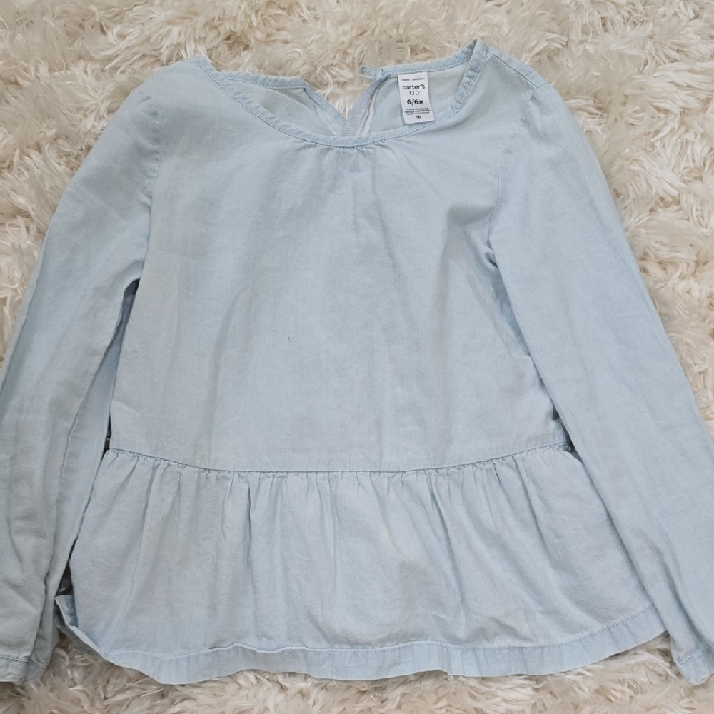 Carter Girls Size 6/6x Light Blue Long Sleeve Peplum Top